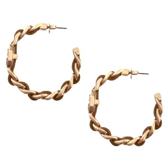 TORY BURCH • Cocoa Marion Woven Hoop Earrings - Picture 6 of 7